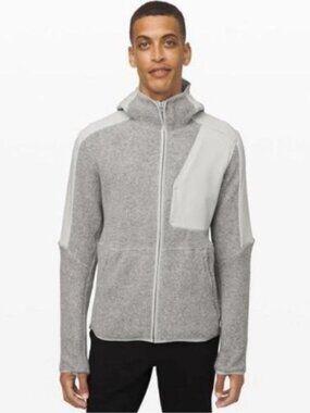 LULULEMON Men's Medium Gray Tundra Trek Full Zip Fleece Hooded Wool Blend